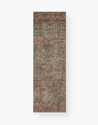 Power Loomed Rug with Aqua and Rust Coloring.