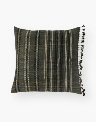 Charcoal Striped Linen Pillow with Tassels