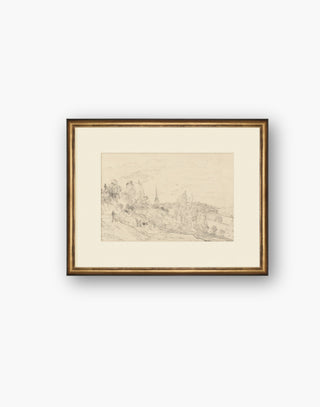 Vintage print of countryside drawing for farmhouse decor or earthy modern decor.