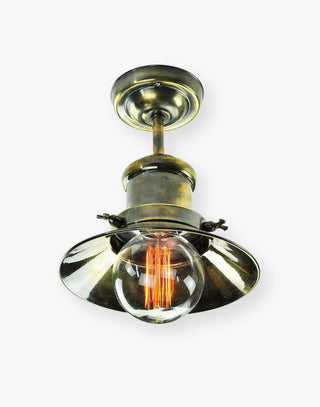 Small Edison Flush Ceiling Light in Solid Brass - Vintage Edison Collection - Low Ceiling Lighting Solution - Ferrowatt Squirrel Cage Bulb - Perfect for Rows