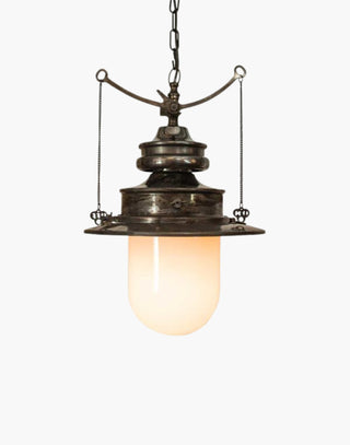 Old Antique with Opal Glass Paddington Pendant C1890: Solid copper, brass detail. Gas light replica with brass valve mechanism, on/off pull chains. Includes 19.7" chain, ceiling rose.
