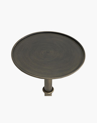 Metal side table with Victorian-inspired design and Aged Brass finish.