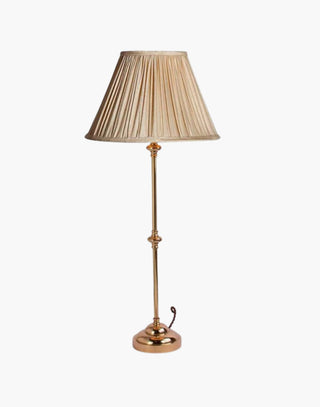Polished Lacquered Finish with Natural Shade Provencal table lamps: simple, solid brass narrow lamps ideal for console or side tables.
