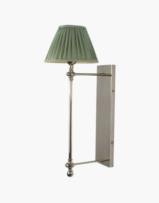 Nickel Finish with Green Silk Shade Provencal wall lights: Elegant cast brass fixtures inspired by 19th-century French design. Customizable shades available.