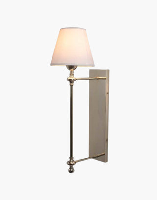 Nickel Finish with White Shade Provencal wall lights: Elegant cast brass fixtures inspired by 19th-century French design. Customizable shades available.