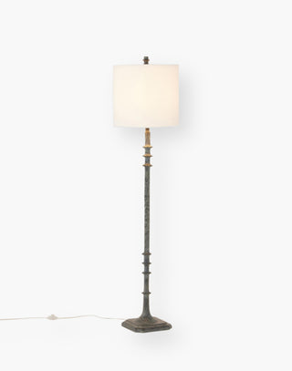 Dark Gray Resin modern floor lamp with spindled rod and a notched square base.