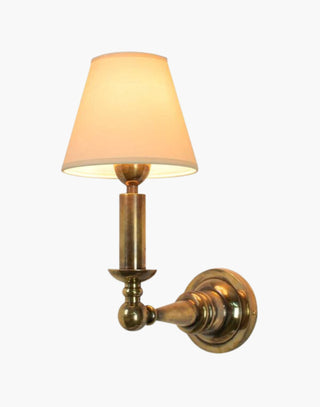 Distressed Finish with Ivory Shade Steamer Dining Light: Deco Nautical brass fixture inspired by SS Columbus ocean liner.