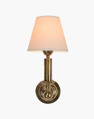 Distressed Finish with White Shade Steamer Dining Light: Deco Nautical brass fixture inspired by SS Columbus ocean liner.
