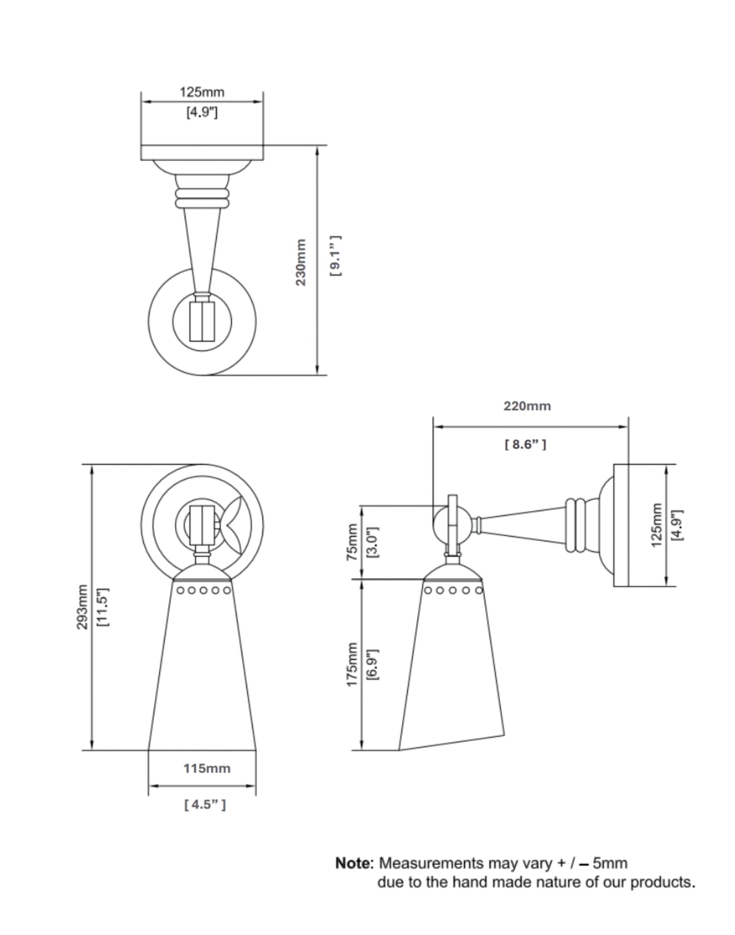 Steamer Wall Light SPEC Sheet
