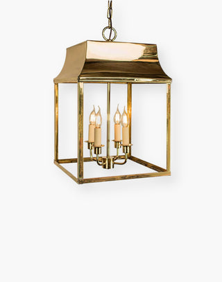 Handmade Hanging Lantern in Solid Brass -  4-Light Cluster - Ideal for Porches, Hallways, and Kitchen Islands.