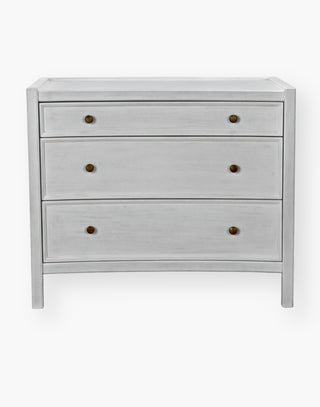 Tate Side Table - Mahogany and Brass Accents - White Wash Finish - Three Drawers for Storage