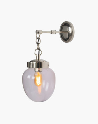 Nickel Finish with Clear Glass Charleston Wall Light: Solid brass mid-century style lighting. Suitable for outdoor use.