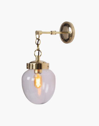 Polished Lacquer Finish with Clear Glass Charleston Wall Light: Solid brass mid-century style lighting. Suitable for outdoor use.