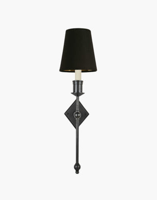 Old Antique with D6G Black Shade Christina Tall Wall Sconce: Solid brass fixture with diamond backplate. Ideal for contemporary or traditional interiors.