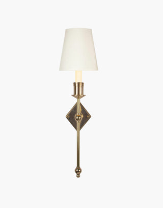 Polished Lacquered with White Shade Christina Tall Wall Sconce: Solid brass fixture with diamond backplate. Ideal for contemporary or traditional interiors.
