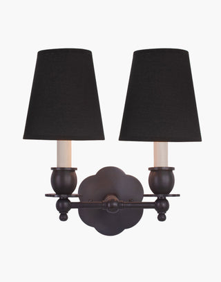 Old Antique Finish with D6 Black Shade India Rose Sconces: Solid brass petal design. Versatile for contemporary or traditional settings.
