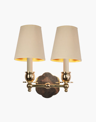 Polished Lacquered Finish with D6G Ivory Shade India Rose Sconces: Solid brass petal design. Versatile for contemporary or traditional settings.