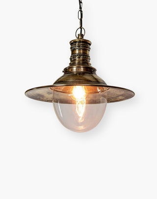 Victoria Station Light C1930 Replica - Solid Brass, Copper Label, Clear Glass, Pendant Light