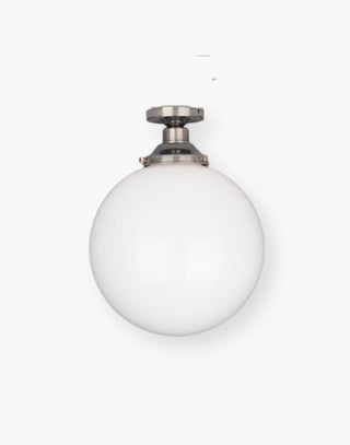 Semi-Flush Ceiling Light with an Opal Glass Shade in Antique Silver.