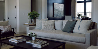 Design Living Room image with couch, pillows, coffee table, decor and accessories.