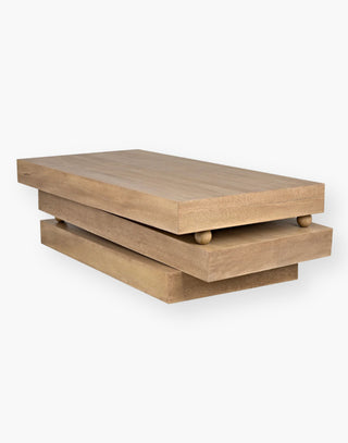 Three tier washed walnut rectangular coffee table.
