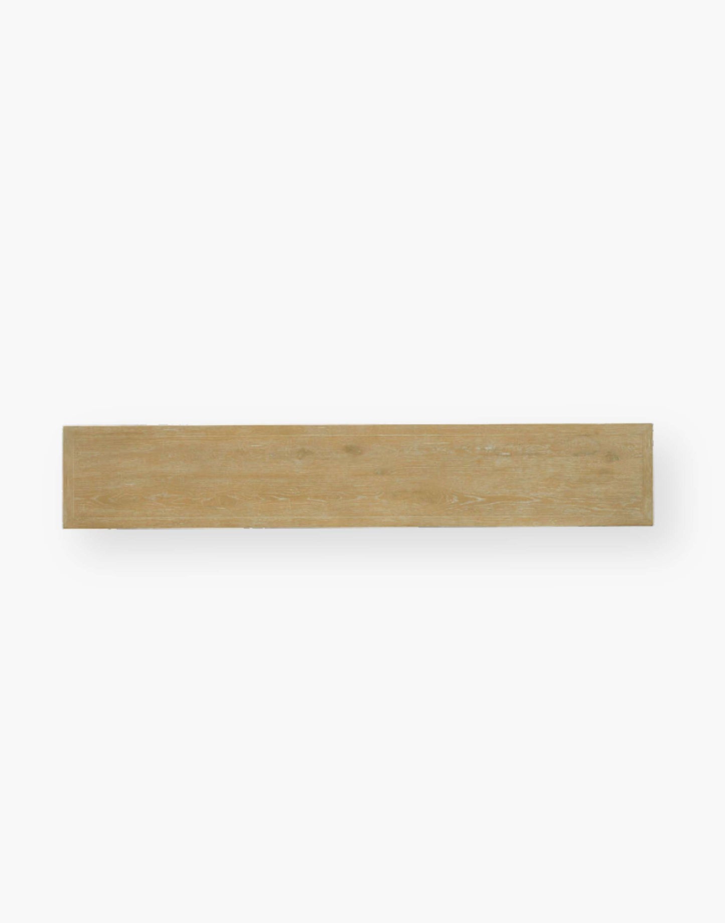 Console storage with oak and veneer shelves.
