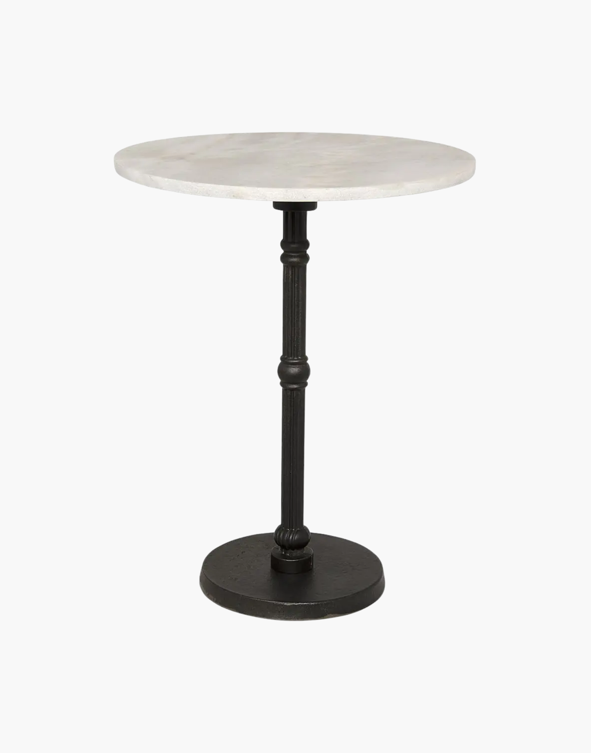 Modern round side table with marble top and industrial matte black base