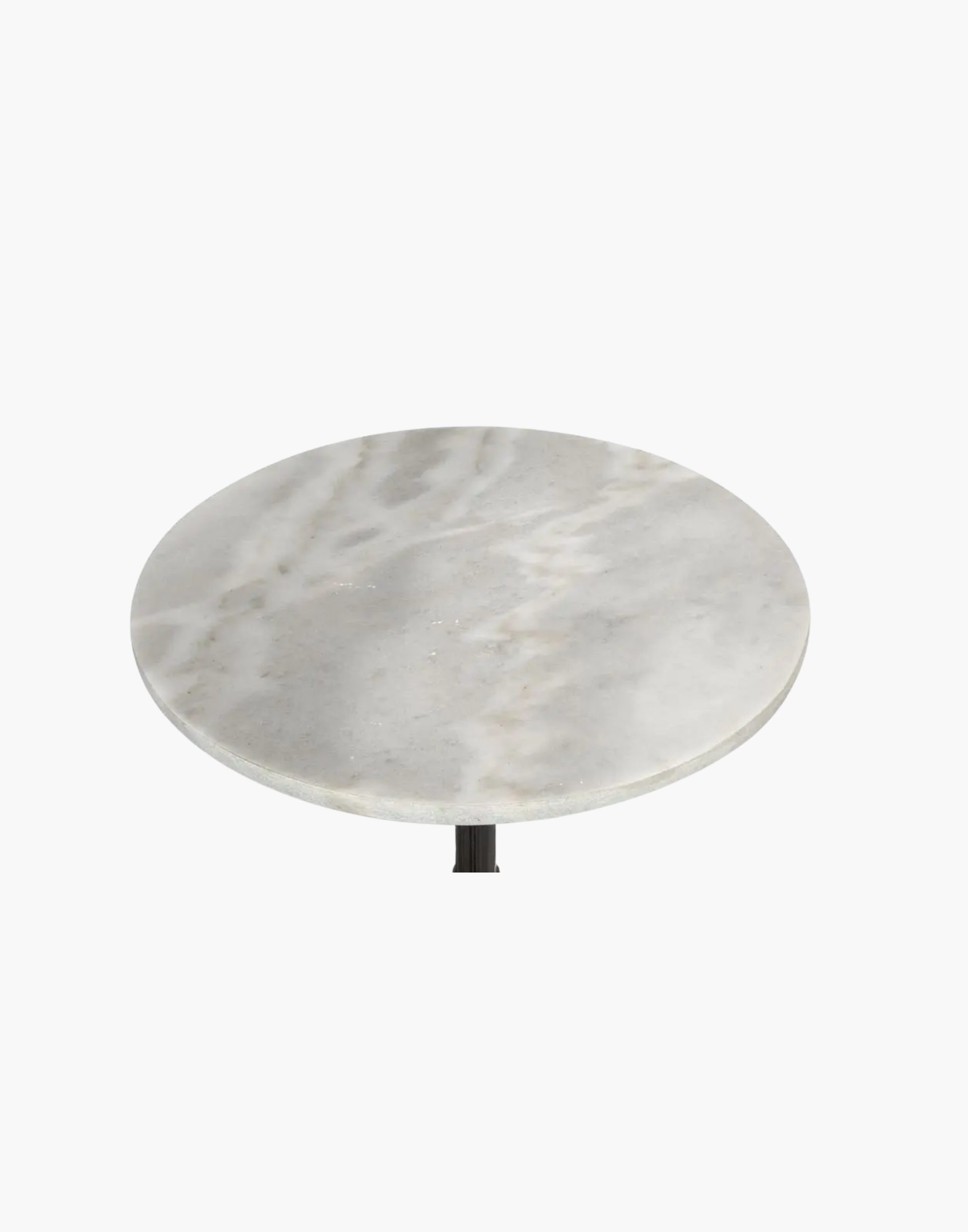 Modern round side table with marble top and industrial matte black base