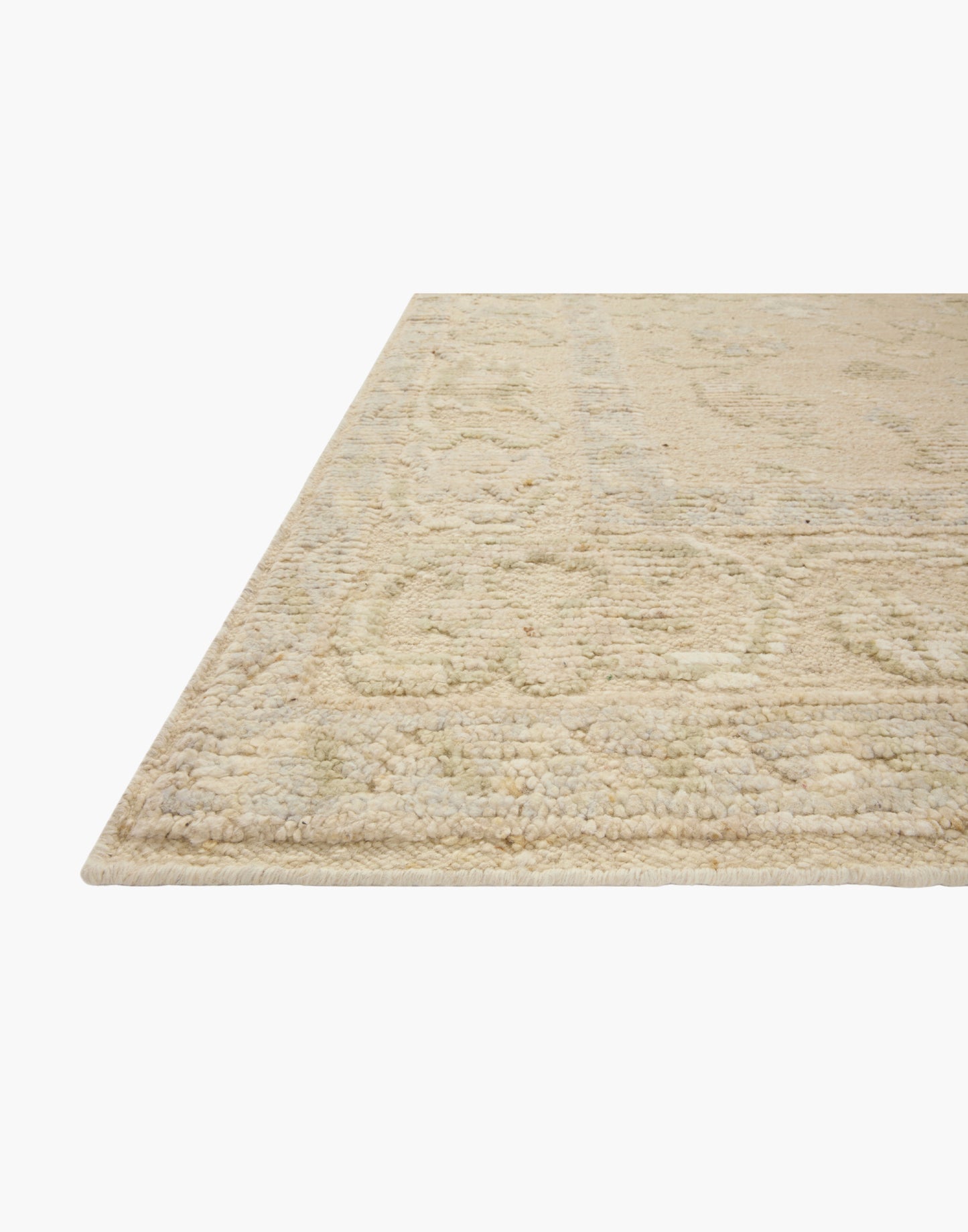 Hand knotted wool area rug from the Emilia Collection with subtle raised texture and neutral painterly design