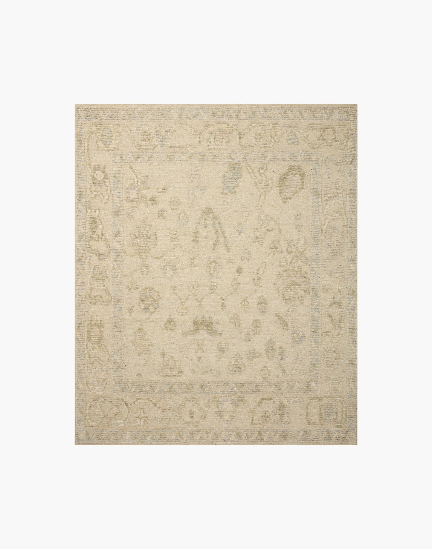 Hand knotted wool area rug from the Emilia Collection with subtle raised texture and neutral painterly design