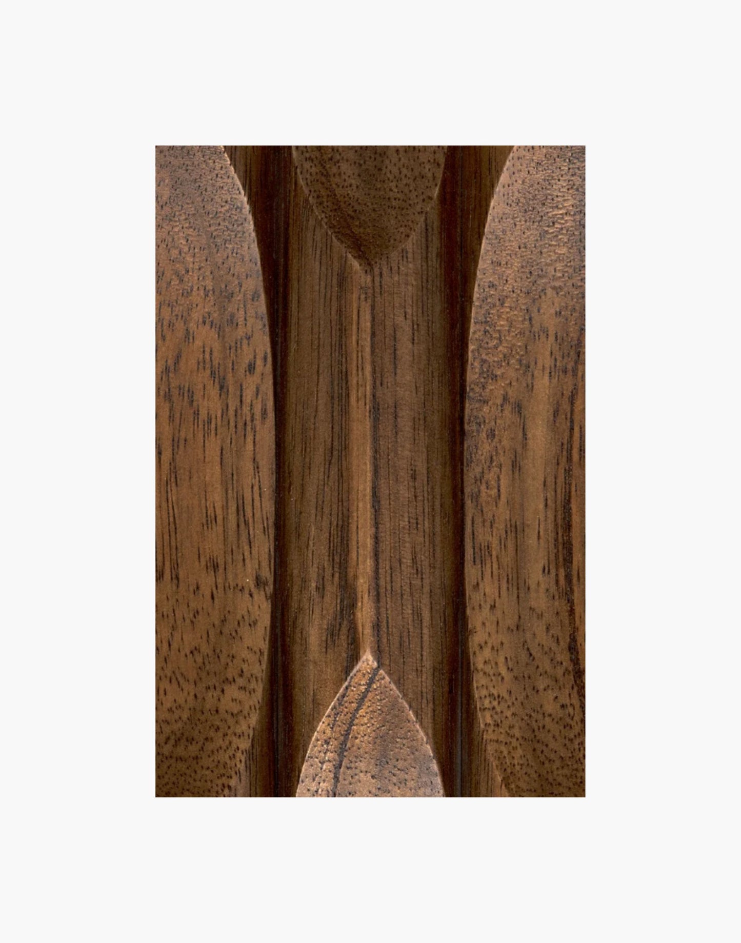 Walnut Coffee Table with a Dark Walnut Finish and a base that is all edges and angles.