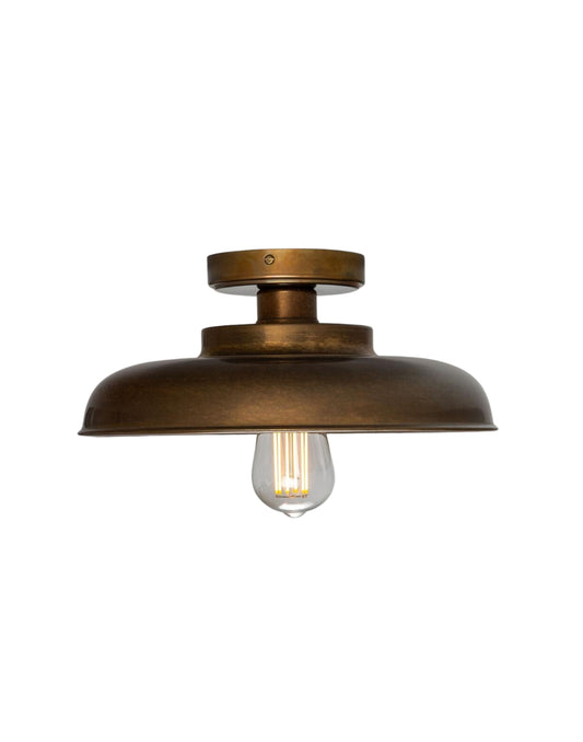 Ceiling Fitting in brass with shallow open shade, vintage-inspired design, suitable for kitchens, entryways, and contemporary or traditional interiors.