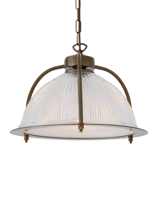 Pendant Light brass frame, frosted diffuser, prismatic glass shade, warm kitchen, dining, or living room lighting