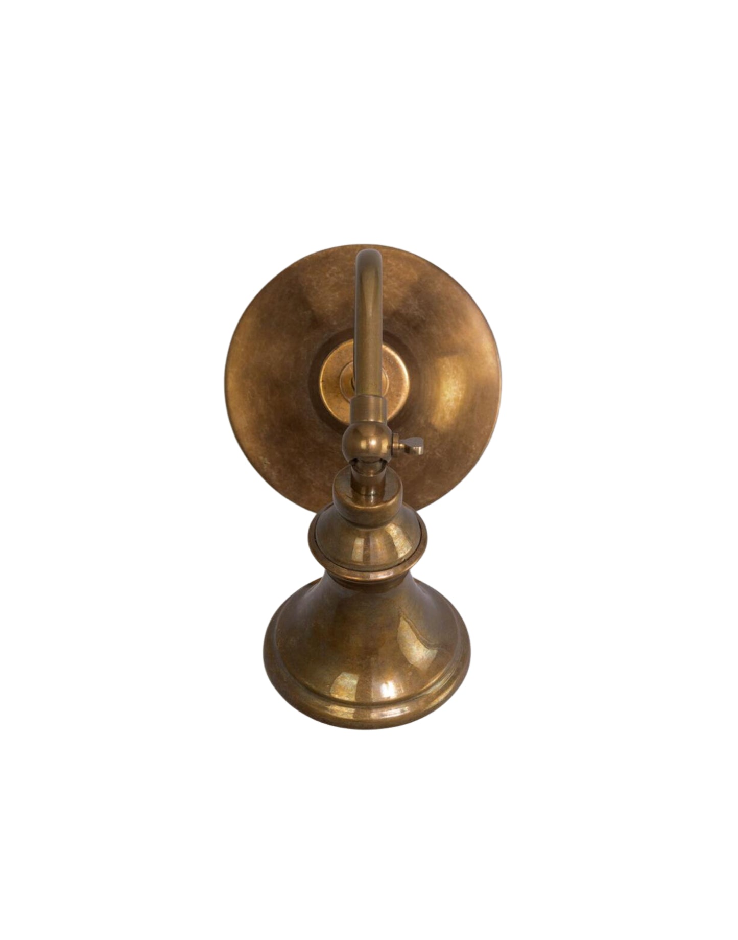 Wall Light adjustable brass spotlight with flared shade and curved arm, designed to highlight artwork, architectural details, or accent lighting in dry interior spaces.