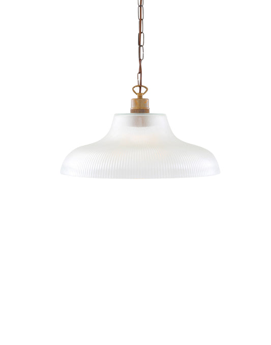 Laurent prismatic glass pendant light with brass hardware and ribbed glass shade