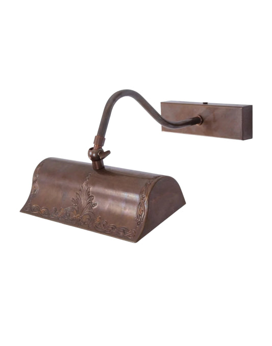 Brass picture light wall fixture for artwork lighting with adjustable swivel arms.