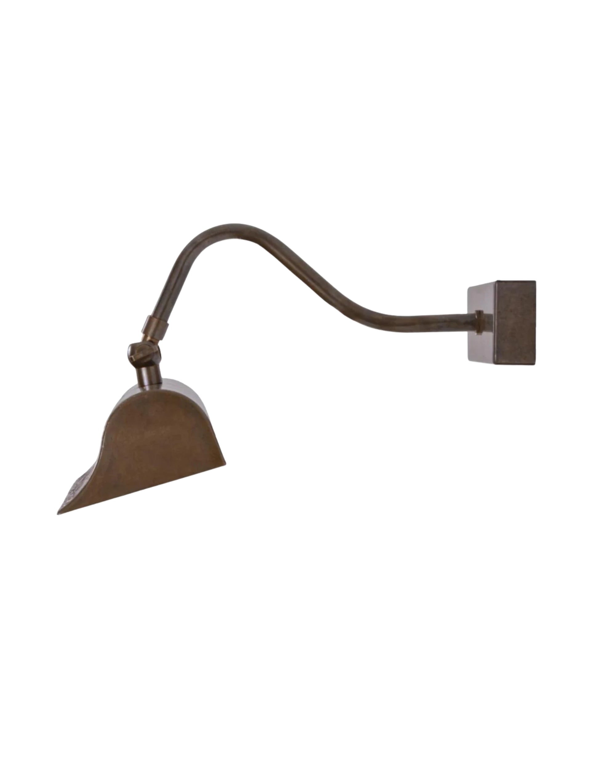 Brass picture light wall fixture for artwork lighting with adjustable swivel arms.