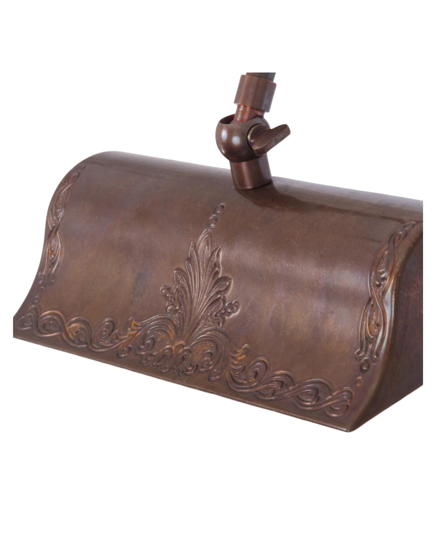 Brass picture light wall fixture for artwork lighting with adjustable swivel arms.