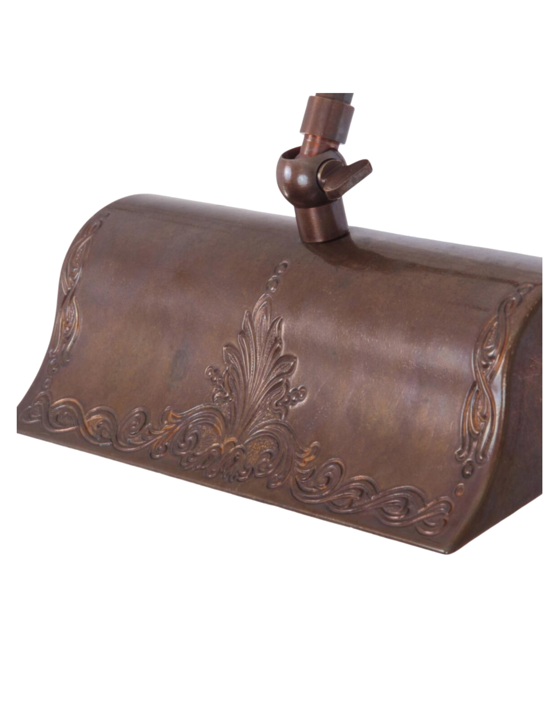 Brass picture light wall fixture for artwork lighting with adjustable swivel arms.