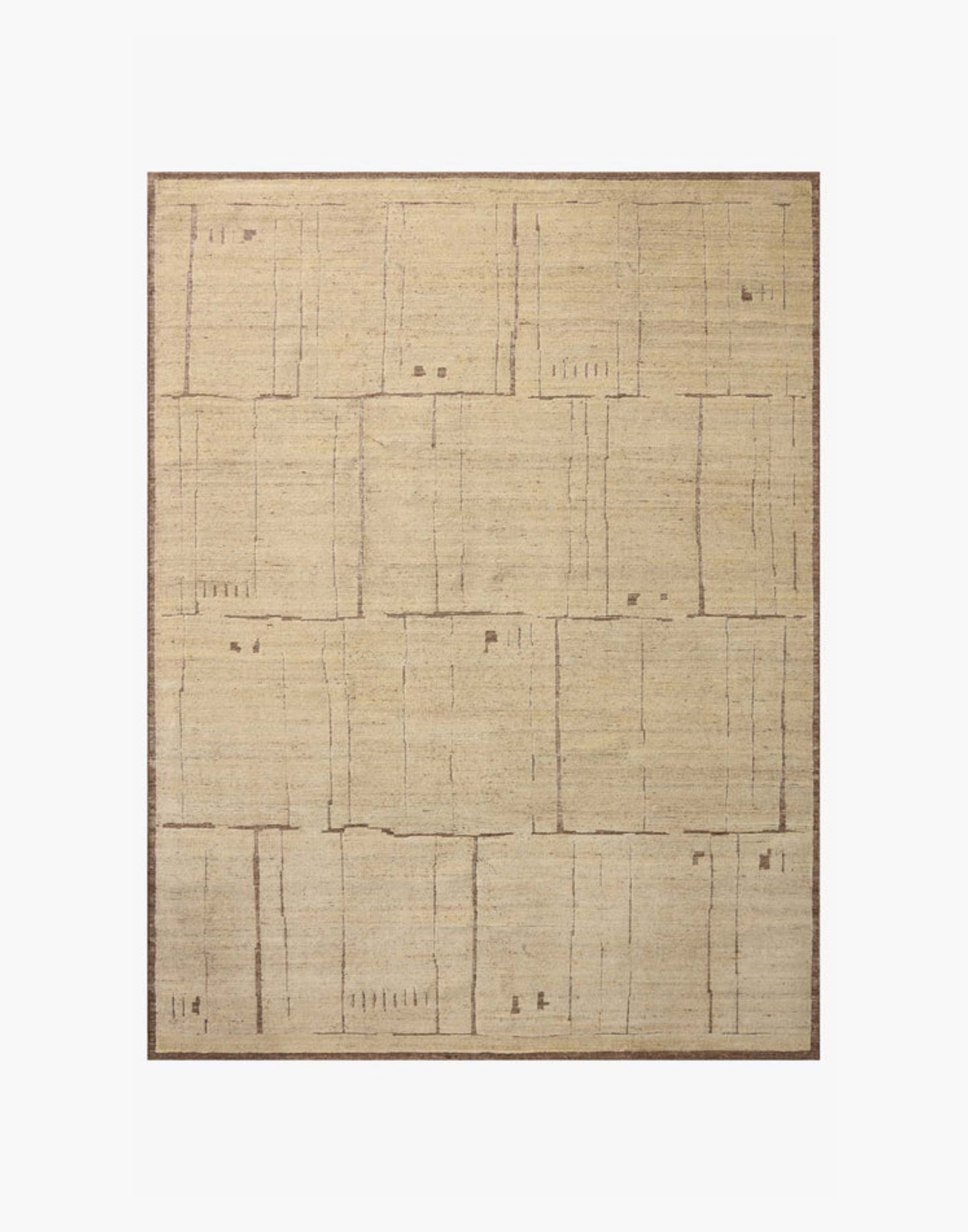 Hand-knotted wool and cotton rug in brown and antique ivory tones