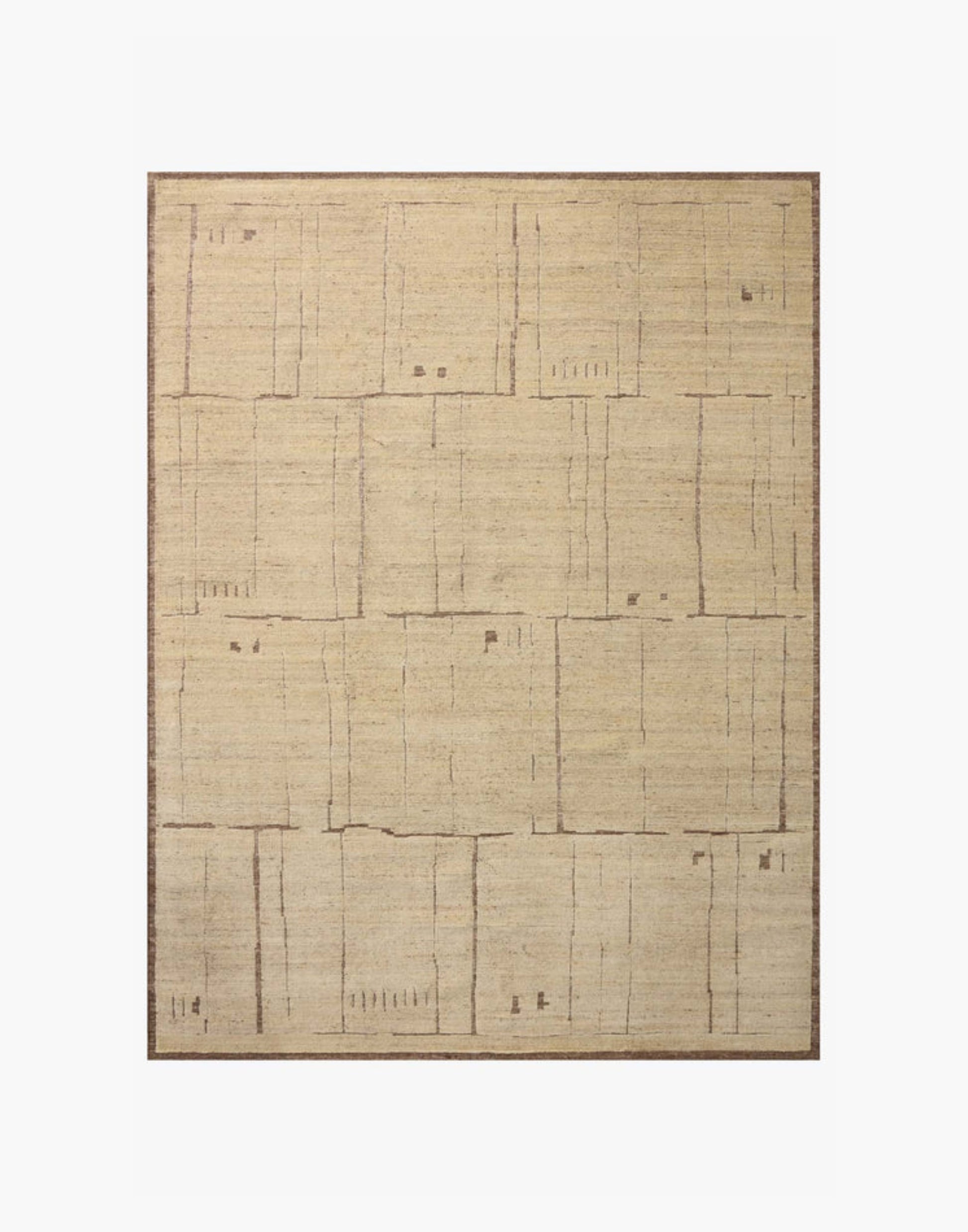 Hand-knotted wool and cotton rug in brown and antique ivory tones