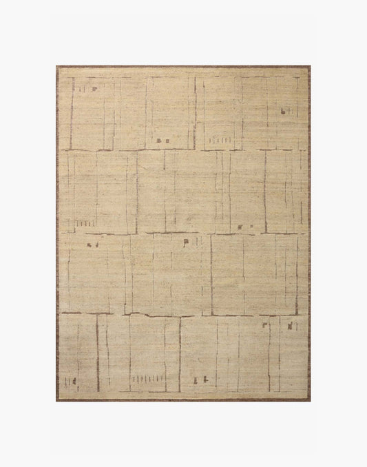 Hand-knotted wool and cotton rug in brown and antique ivory tones