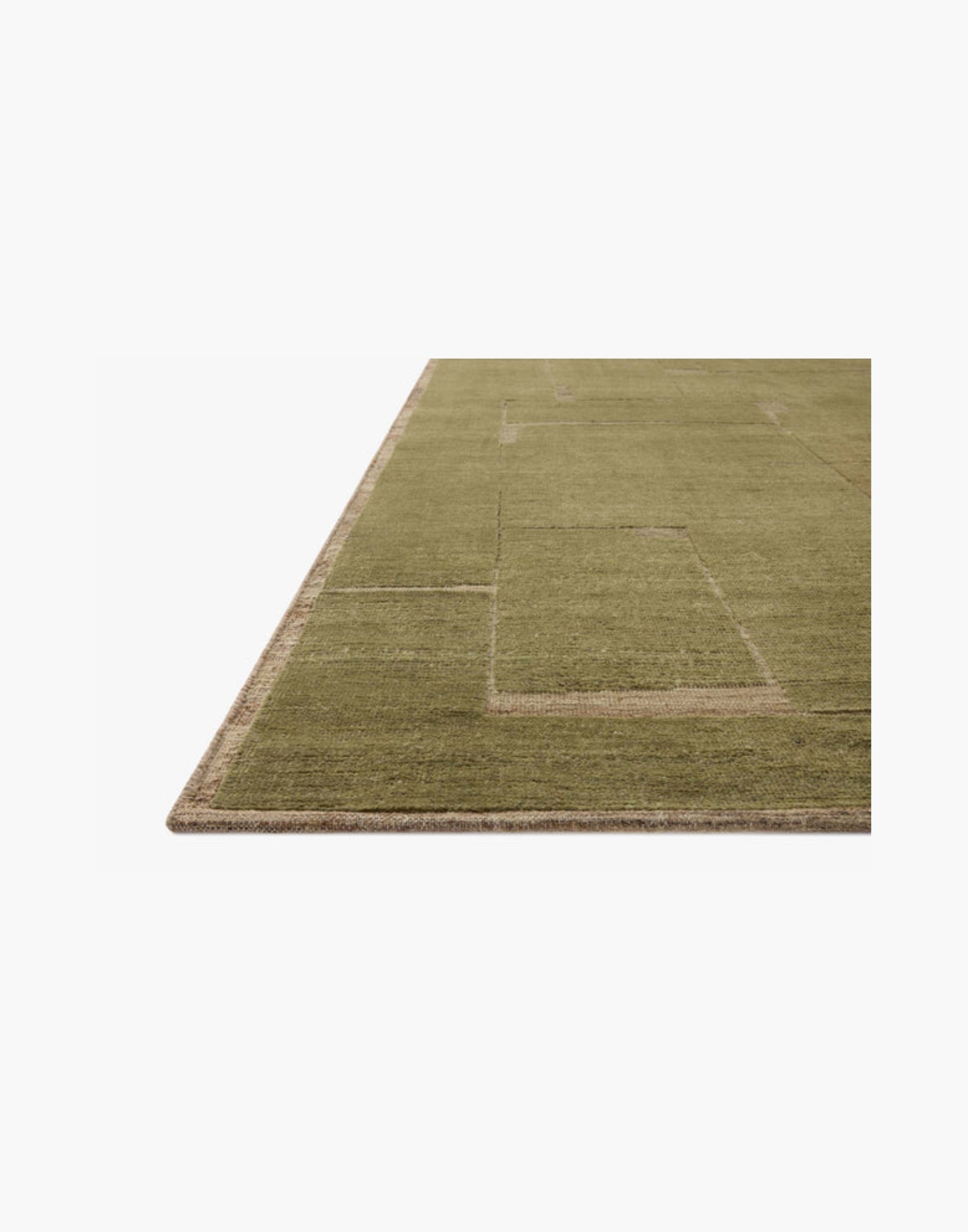 Hand-knotted wool and cotton rug in natural and moss tones