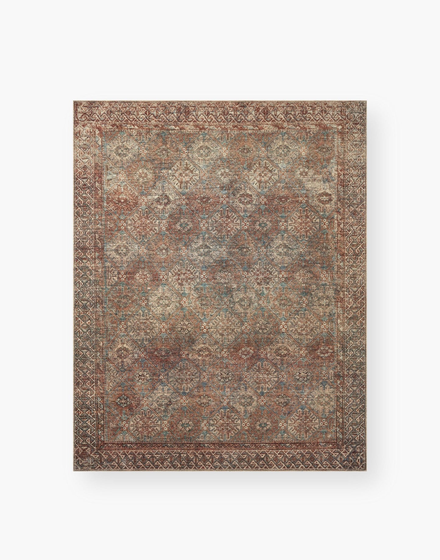 Amber Lewis x Loloi Billie Collection rug with distressed antique-inspired pattern and rich colo
