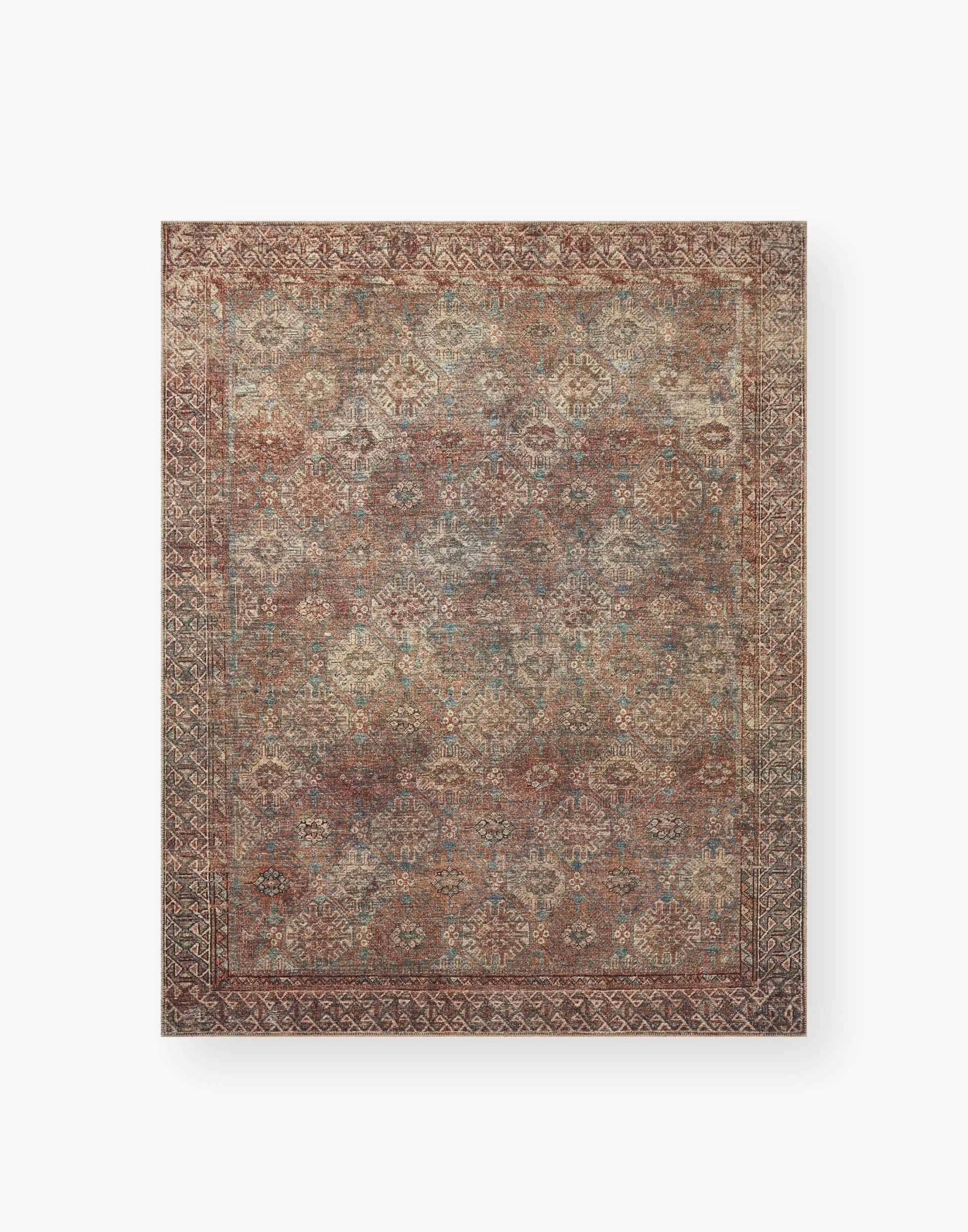 Amber Lewis x Loloi Billie Collection rug with distressed antique-inspired pattern and rich colo