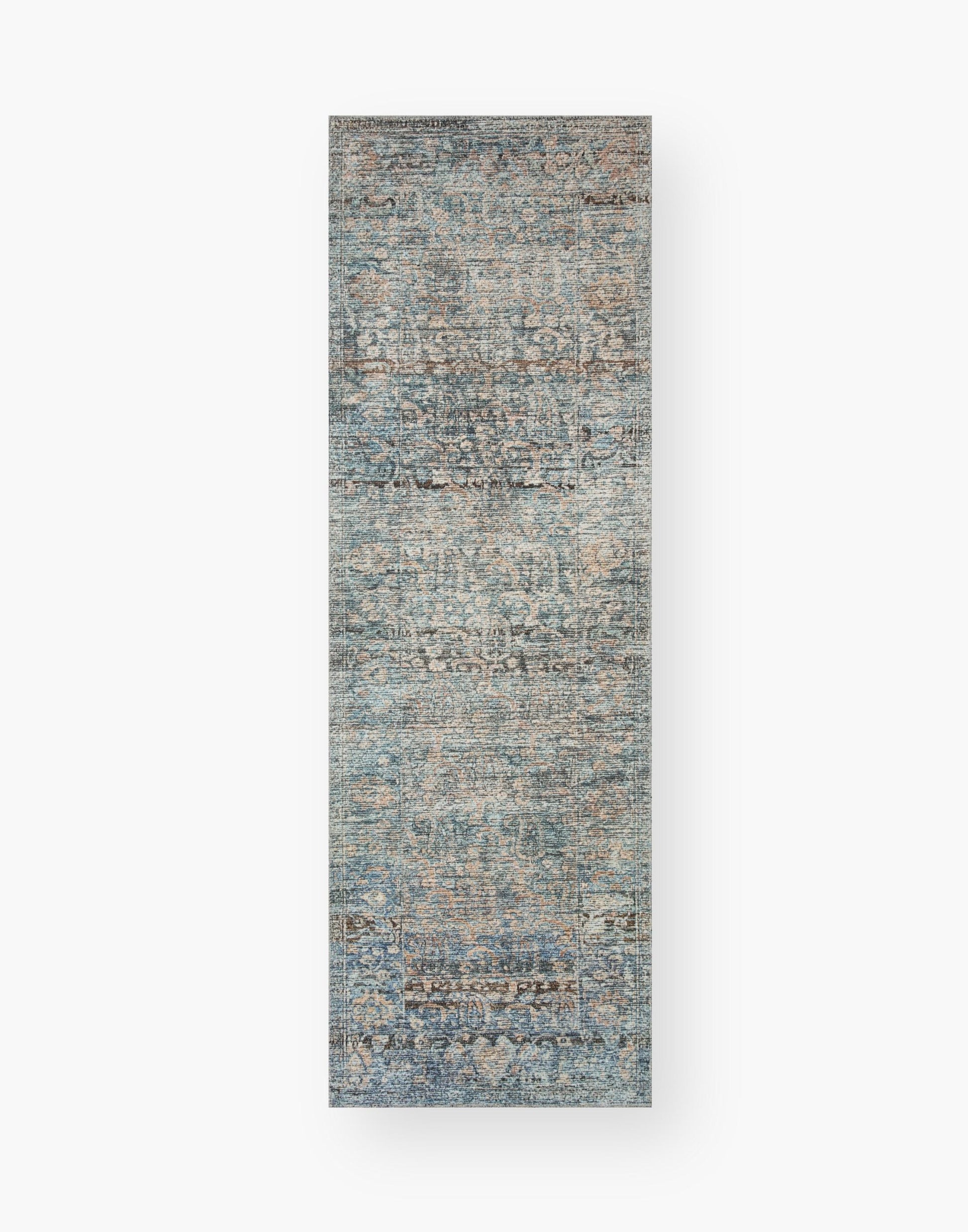 Power Loomed Rug with Denim and Blush Colors.
