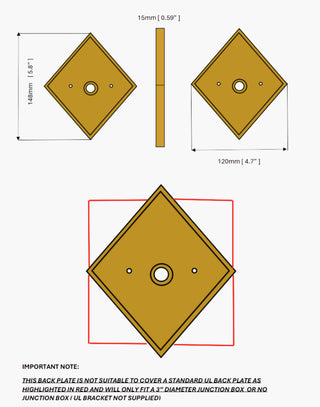 Backplate Diagram for the Christina Tall Wall Sconce: Solid brass fixture with diamond backplate. Ideal for contemporary or traditional 