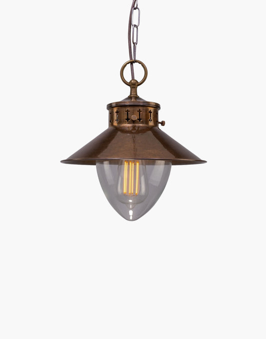Vintage Industrial Pendant Light brass and clear glass dome, adjustable chain, luxury kitchen and dining lighting fixture