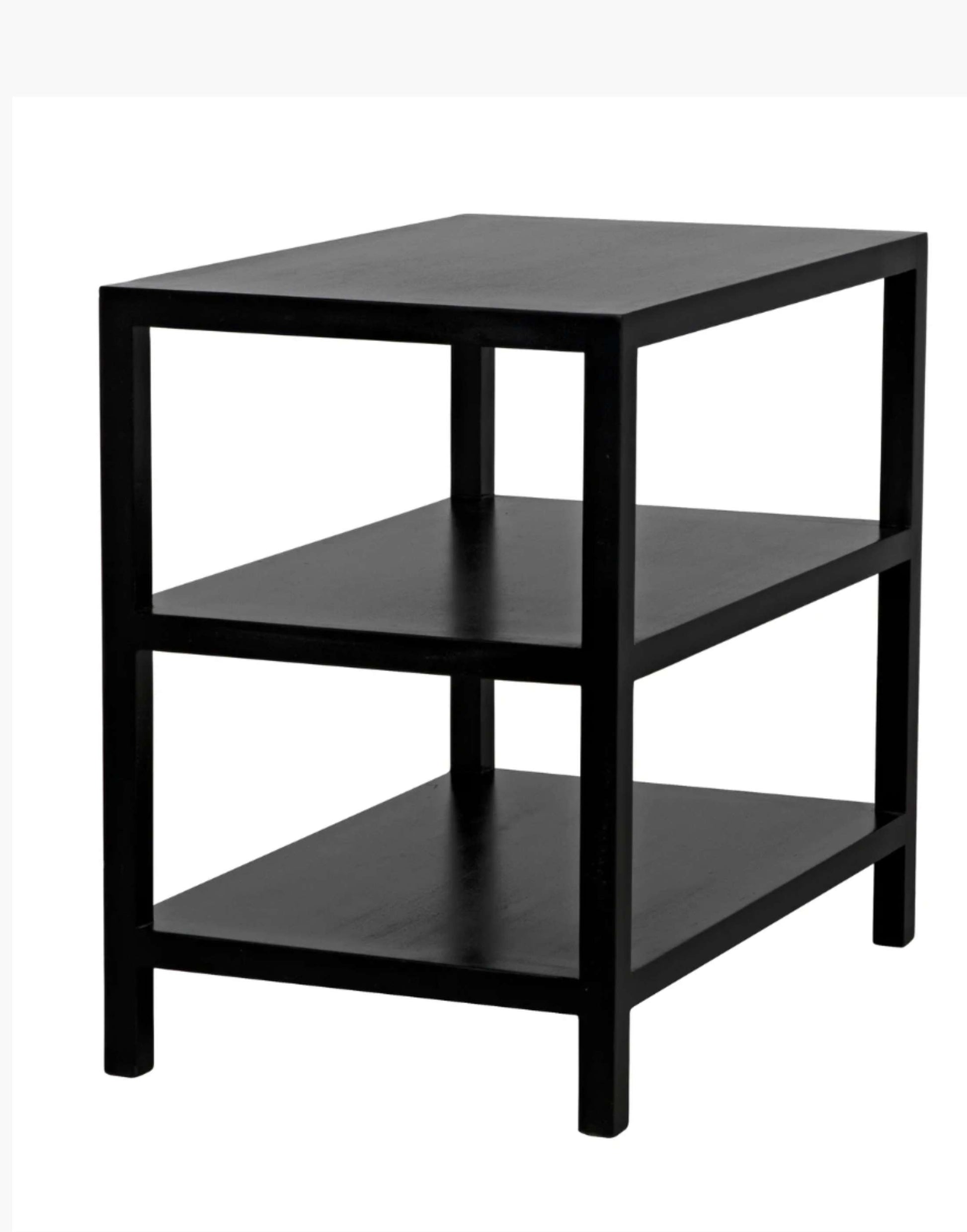 Handcrafted Mahogany Side Table: Expertly finished in versatile black and white wash options, featuring strong lines for timeless appeal.