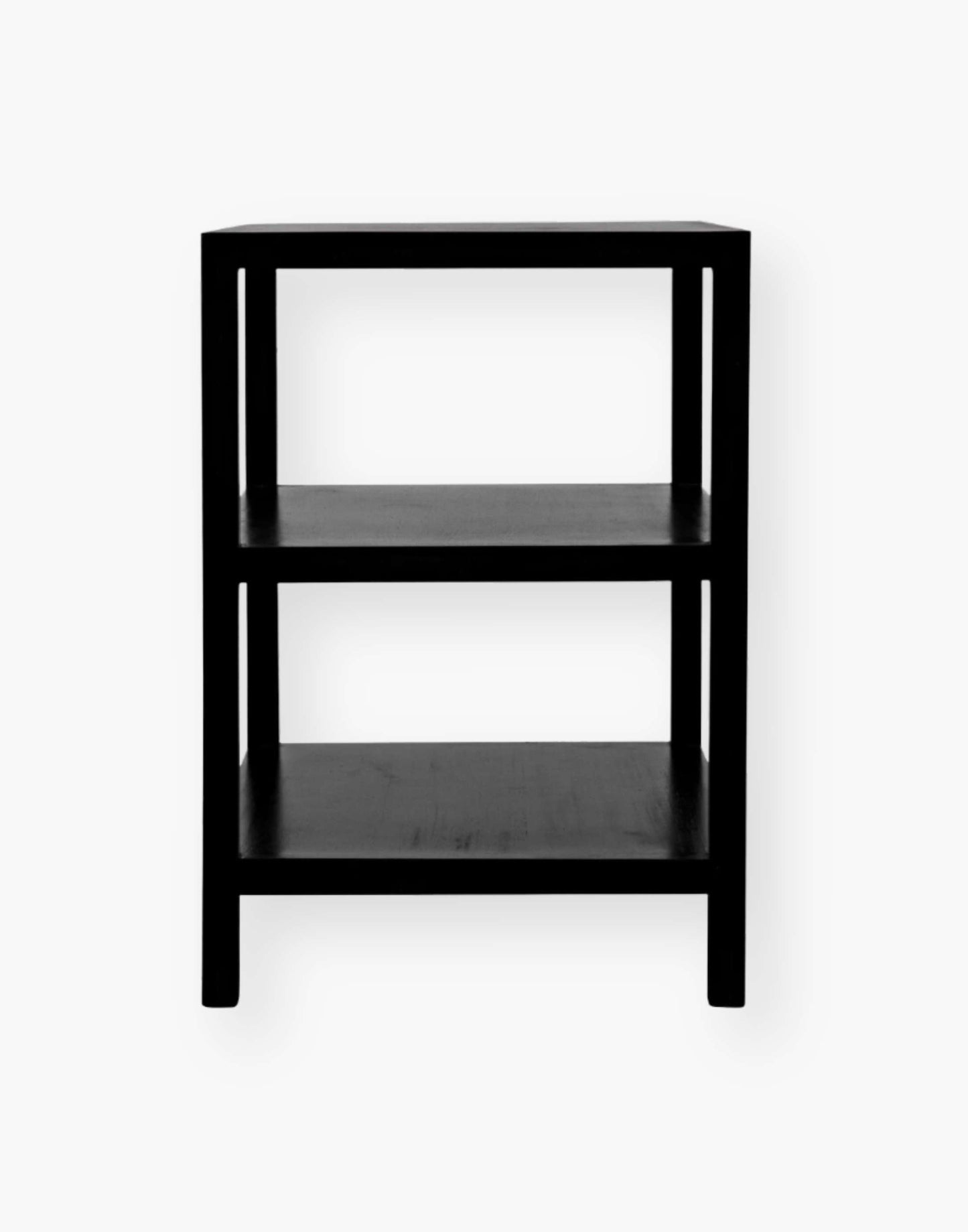 Handcrafted Mahogany Side Table: Expertly finished in versatile black and white wash options, featuring strong lines for timeless appeal.